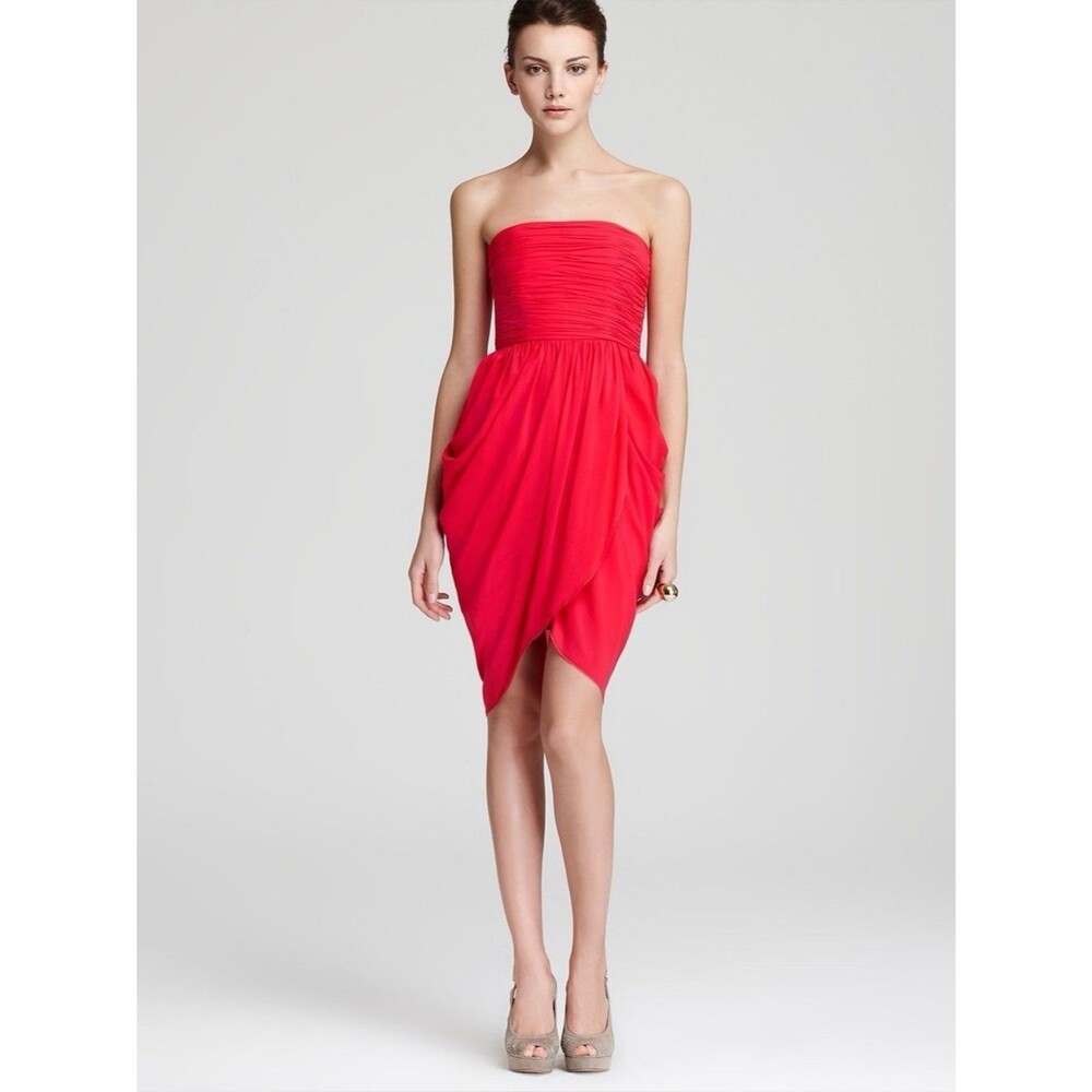 Alice + Olivia Silk Dress Strapless Respberry Red Tulip Size 6 Wedding Party